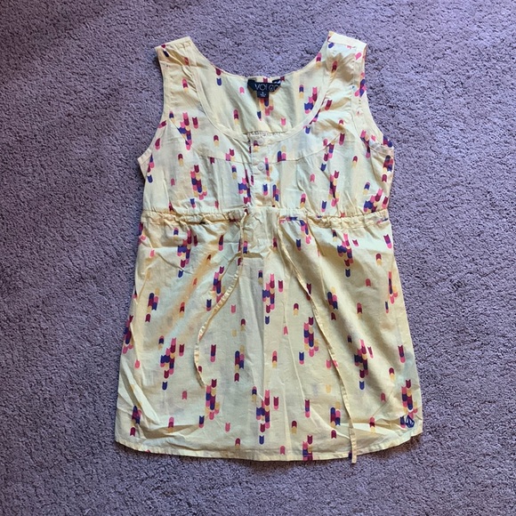 🎉 VOLCOM Yellow Arrow Print Tank Top with Drawstring, size S - Picture 2 of 5
